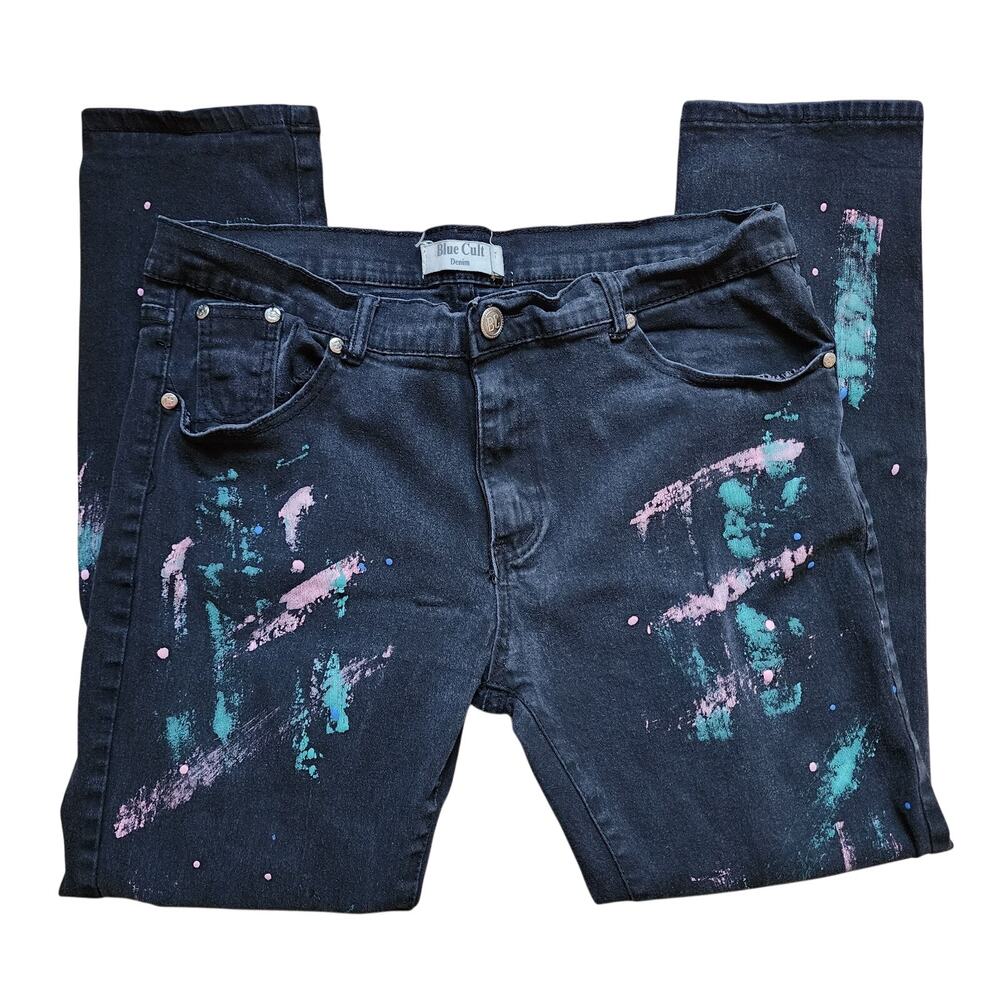 Blue Cult Jeans Womens Size 38 Black Denim Paint Splatter Distressed